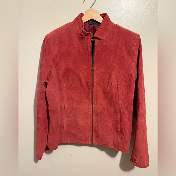 Relativity Vtg Women's Red Rust Suede Bomber Jacket Y2K Genuine Leather Large - Picture 3 of 13